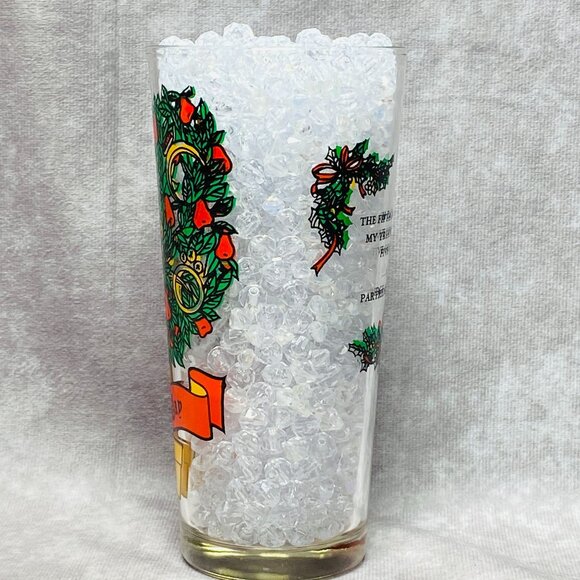 TS&T 12 Days Of Christmas 5th Day Gold Rings Glass 6.25" Tumbler 16oz - Picture 7 of 11